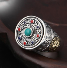Mens Silver Plated TAIJI BAGUA Lucky Open Ring Fashion Adjustable Ring