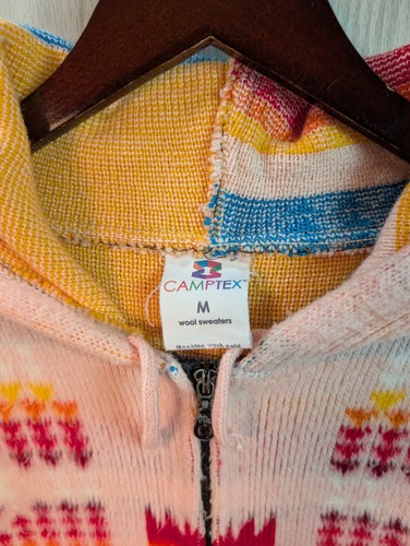 CAMPTEX 100% Wool Aztec Southwest Full Zip Hooded Sweater Size Medium Pink - Picture 4 of 7