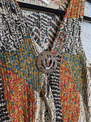 Boho Knit Patchwork Tank Top Size XS/S Coconut Button Coastal Cowgirl Western - Picture 2 of 7