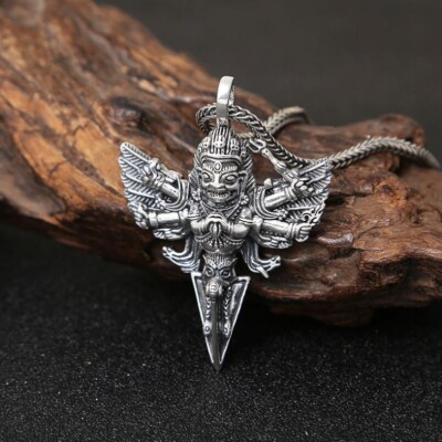 Garuda Geflügelte Gottheit .925 Sterling Silber Hindu Religion Anhänger Schmuck