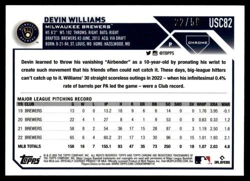2023 Topps Chrome Update DEVIN WILLIAMS GOLD MINI DIAMOND REFRACTOR 22/50 USC82 - Picture 2 of 2