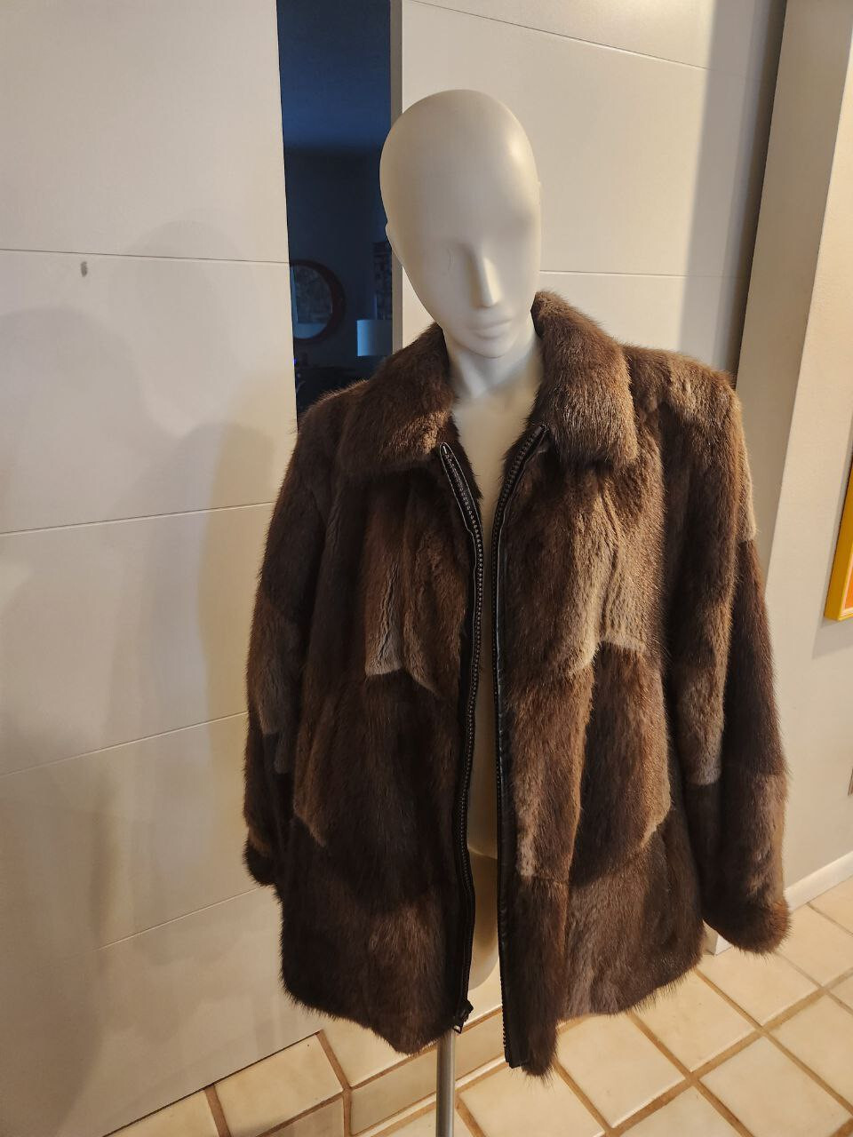 Custom Patchwork Mink Zip Front Jacket Leather Tr… - image 1