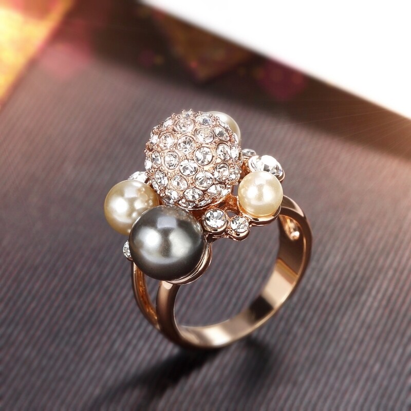 18K Rose Gold Filled Made With Swarovski Crystal Pearl Cluster