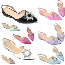 Scarpe Donna Ballerine Slingback Punta Gioiello Sabot Sandalo Cerimonia D89