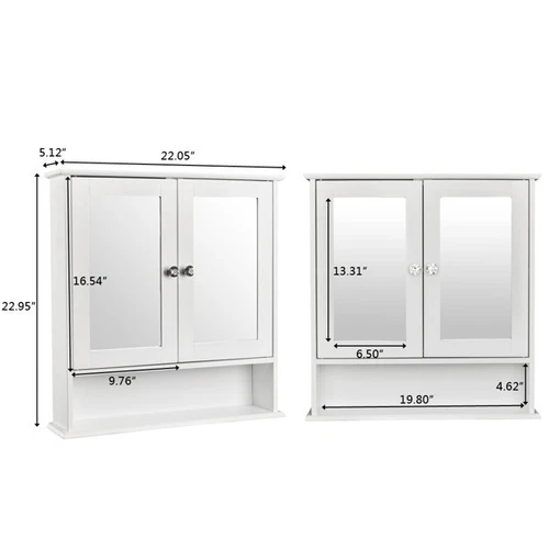 Double Door Mirror Indoor Bathroom Wall Mounted Cabinet Shelf White - Picture 6 of 10