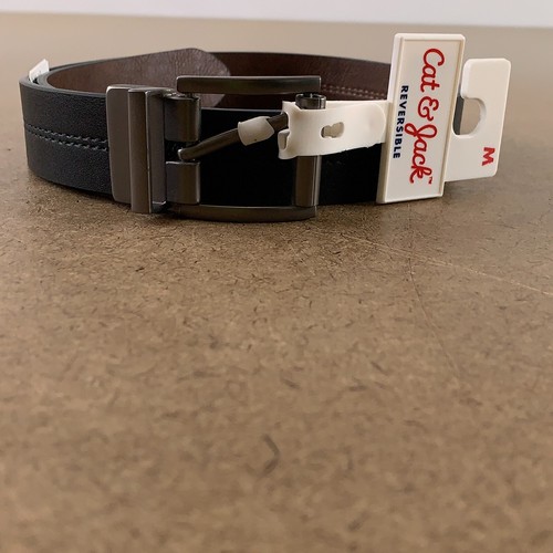 Cat & Jack Boy Size Medium Black/Brown Stitched Faux Leather Reversible Belt NWT - Picture 3 of 5
