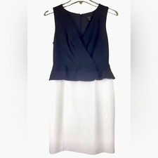 Ann Taylor Petite Black & White Sleeveless Peplum Dress Surplice Top Size 2P