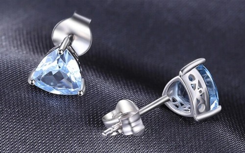 Natural Blue Topaz Earrings, 925 Sterling Silver Earring, Wedding Gift Earring - Picture 3 of 3
