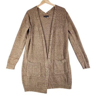 Love Ellie Womens Long Open Front Cardigan With Pockets Size Medium Brown