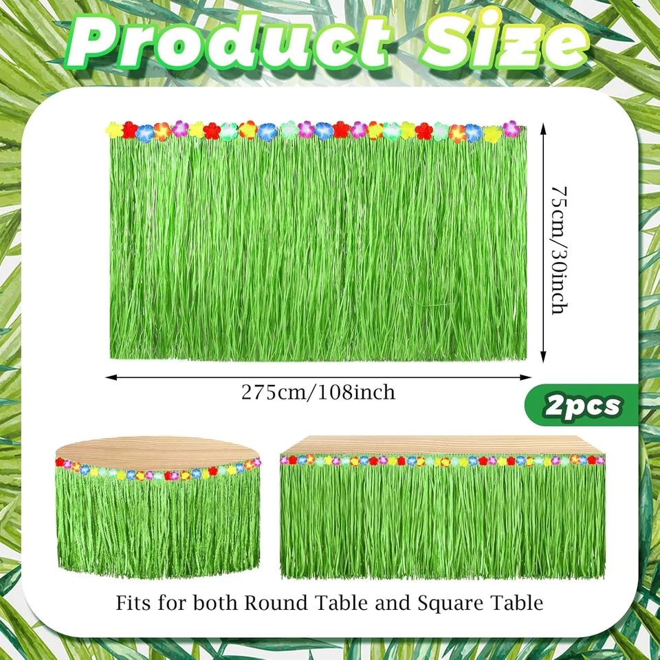 夏威夷 Luau 草桌裙 9 英尺 x 30 英寸拉菲亚桌裙提基酒吧 — 第 2/4 张图片