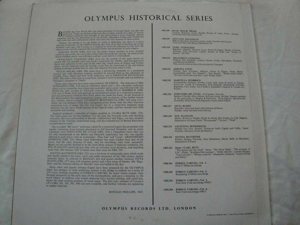 DAME NELLIE MELBA, SOPRANO VINYL LP OLYMPUS RECORDS HAMLET, FAUST, SI MES VERS - Image 2 of 4