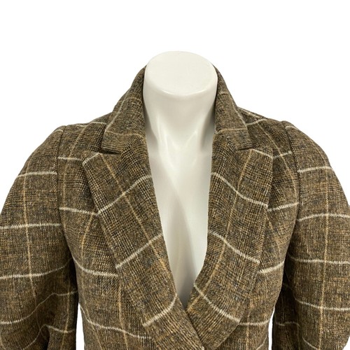 ONLY Blazer Coat Womens Sz XS US 2 Wool Brown Plaid Work Office Preppy Academia - Picture 8 of 18