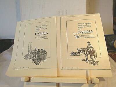 1922 Fatima cigarettes 2x ads 6x5'' original magazine cutouts Liggett & Myers