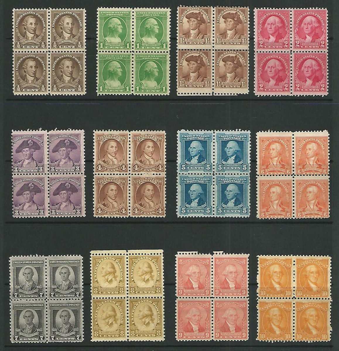 United States, Postage Stamp, #704-715 Mint Hinged Blocks, 1932