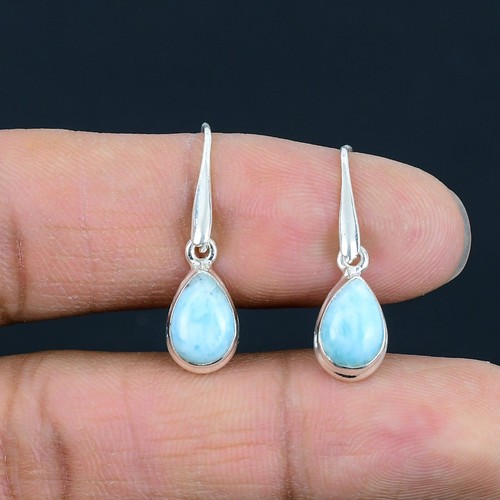 Larimar Gemstones 925 Sterling Silver Small Tiny Drop Dangle Earring For Women - Picture 2 of 5