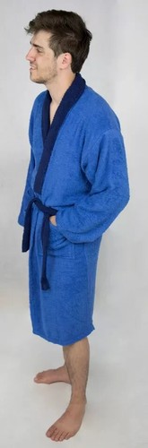Mens Bathrobe Terry Cotton Cloth Robe Shawl Collar Bathrobe Contrast Design - Picture 35 of 37