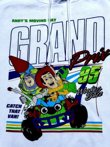 VTG DISNEY HOODIE SWEATSHIRT TOY STORY ANDY’S MOVING DAY WOODY & BUZZ XL/ TG/EG - Picture 2 of 12