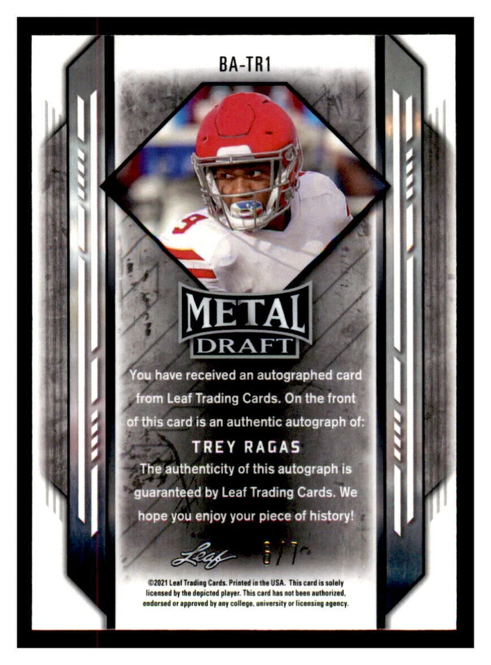 2021 Leaf Metal Draft Marbles Red White & Blue Trey Ragas aUTO #6/7 (ref 72384) - Image 2 of 2