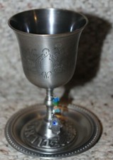 Hamsa Jewel Pewter 5” Kiddush Cup with Charm on 4” Dish