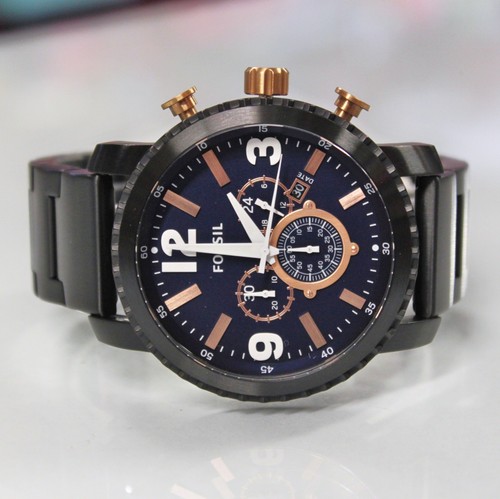 New Fossil BQ2011 Nate Blue Dial Chronograph Black StainlessSteel Band Men Watch - Picture 2 of 7