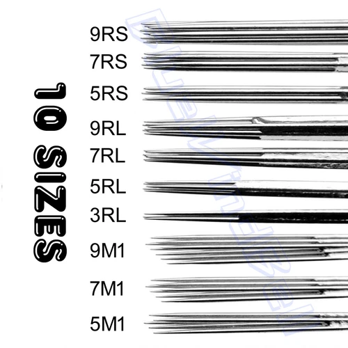 50 pcs Disposable Sterile Tattoo Needles Mix Size 3 5 7 9RL, 5 7 9RS,  5 7 9M1 - product listing photo