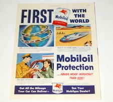 1951 Mobiloil Print Ad Mobilgas Vintage 1950s Automobile Oil 10 x 13