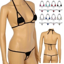 Women 2 Pieces Sexy Halter Neck Swimsuit Hollow Micro Mini Extreme Bikini Set