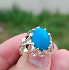 Natural Hussaini Solid Turquoise /Feroza Ring,925 Sterling Silver Feroza Ring