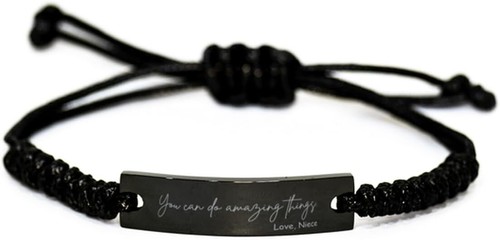 Black Rope Engraved Bracelet From Niece, You Can Do Amazing Things