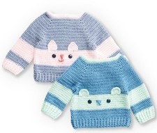(CBC2)CROCHET PATTERN -BEAR & KITTY CAT DK BABY SWEATER/JUMPER SIZES 6-24 MONTHS