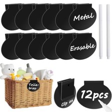 12 Pack Metal Basket Labels Clip On for Storage Bins Basket Tags Black Bin La...