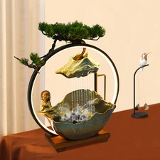 Desktop Waterfall Fountain Indoor Tabletop Ornament Resin Monk Feng Shui