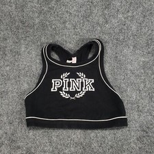 Victoria's Secret Pink Sports Bra Womens XS Black Crop Logo Racerback Gym Sports