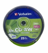Verbatim CD-RW Discs 700MB/80min 4X/12X Spindle (25 PACK)