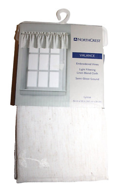 NorthCrest Home Lynne Linen Embroidered Vines Light Filtering Valance 56 x 14 in