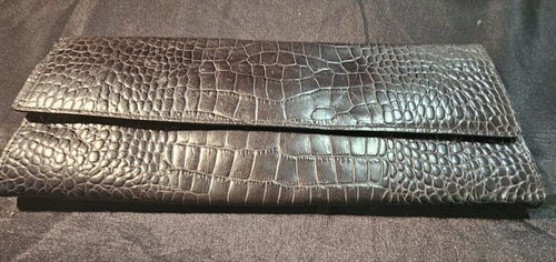 Vintage Ann Taylor Leder Umschlag Clutch Krokoprägung dunkelbraun