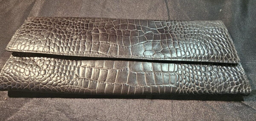 Vintage Ann Taylor Leather envelope Clutch Croc Embossed Dark Brown - Picture 1 of 6