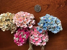 5 bunches Vtg Millinery Flowers Forget Me Not  Pink Blue Yellow Collection PBY