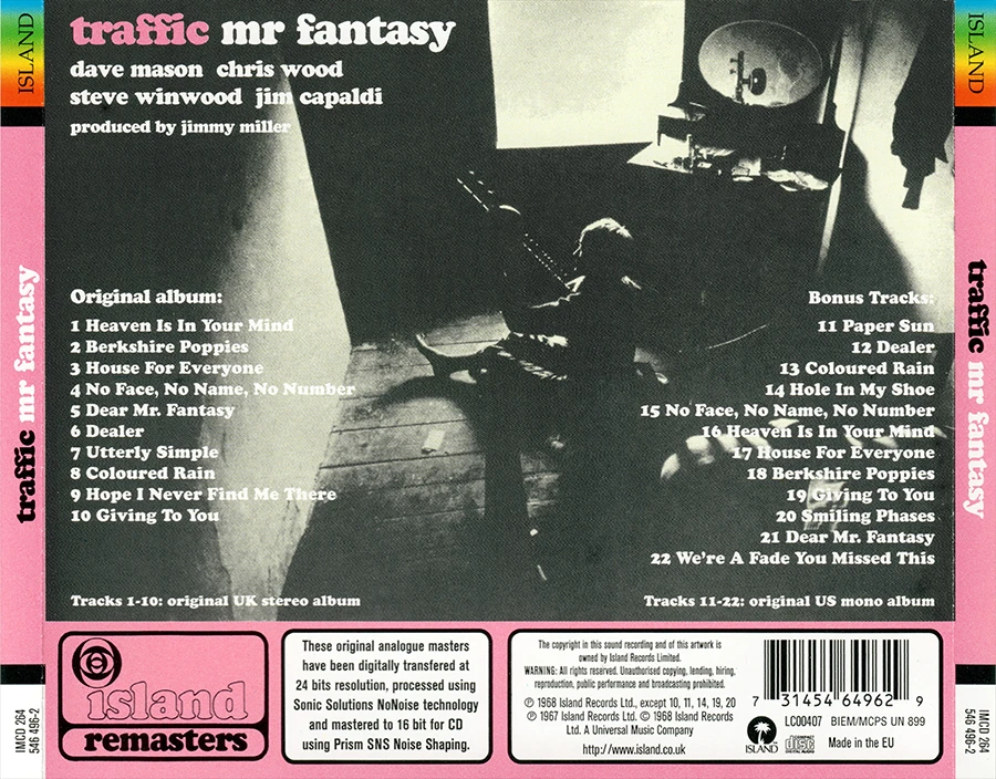 Traffic • Mr Fantasy [Stereo / Mono] CD 1968 Island Records UK 1999 •• NEW •• Foto 3 de 3
