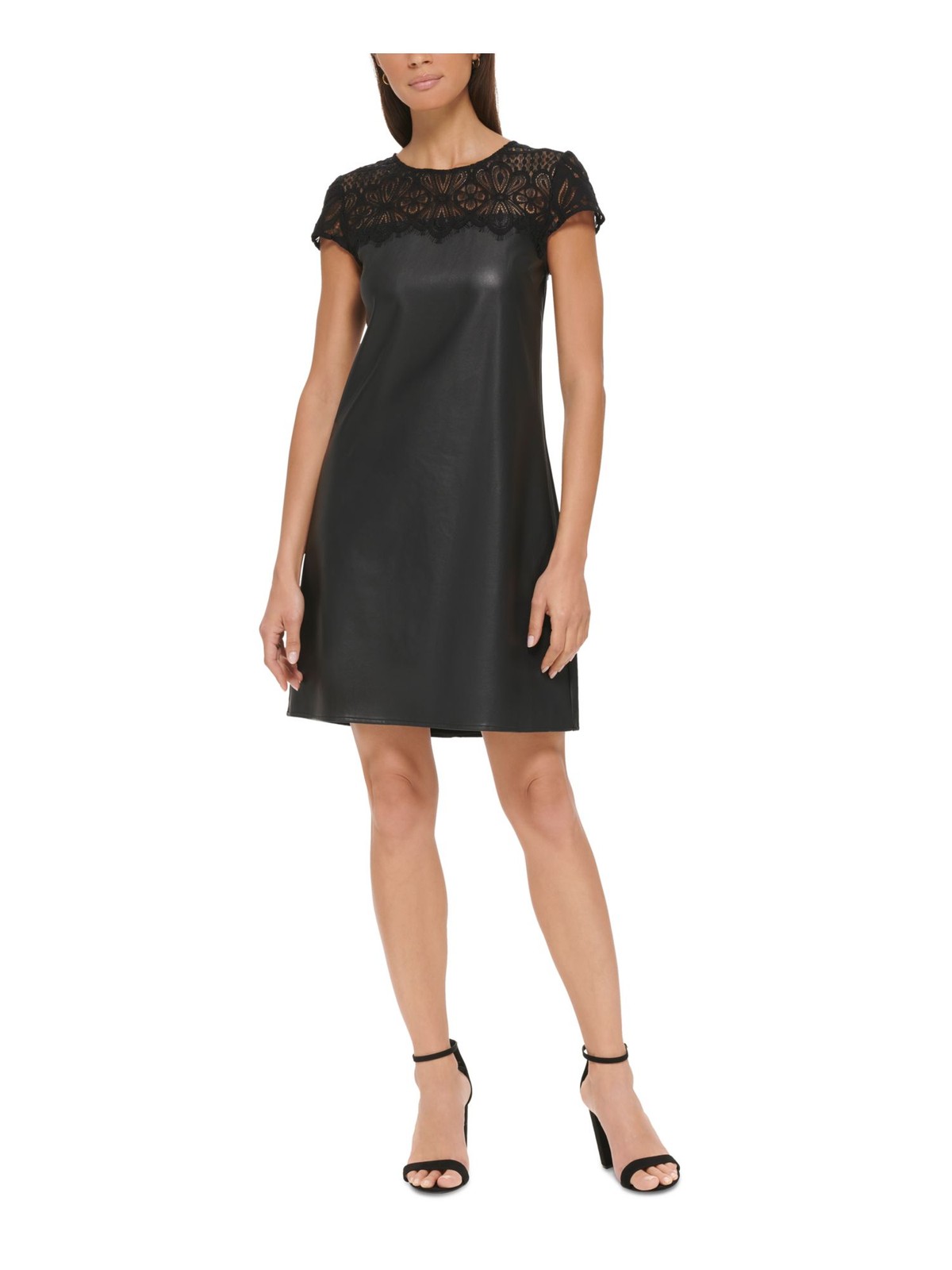 KENSIE DRESSES Womens Black Short Sleeve Crew Neck Above The Knee Sheath Dress 6