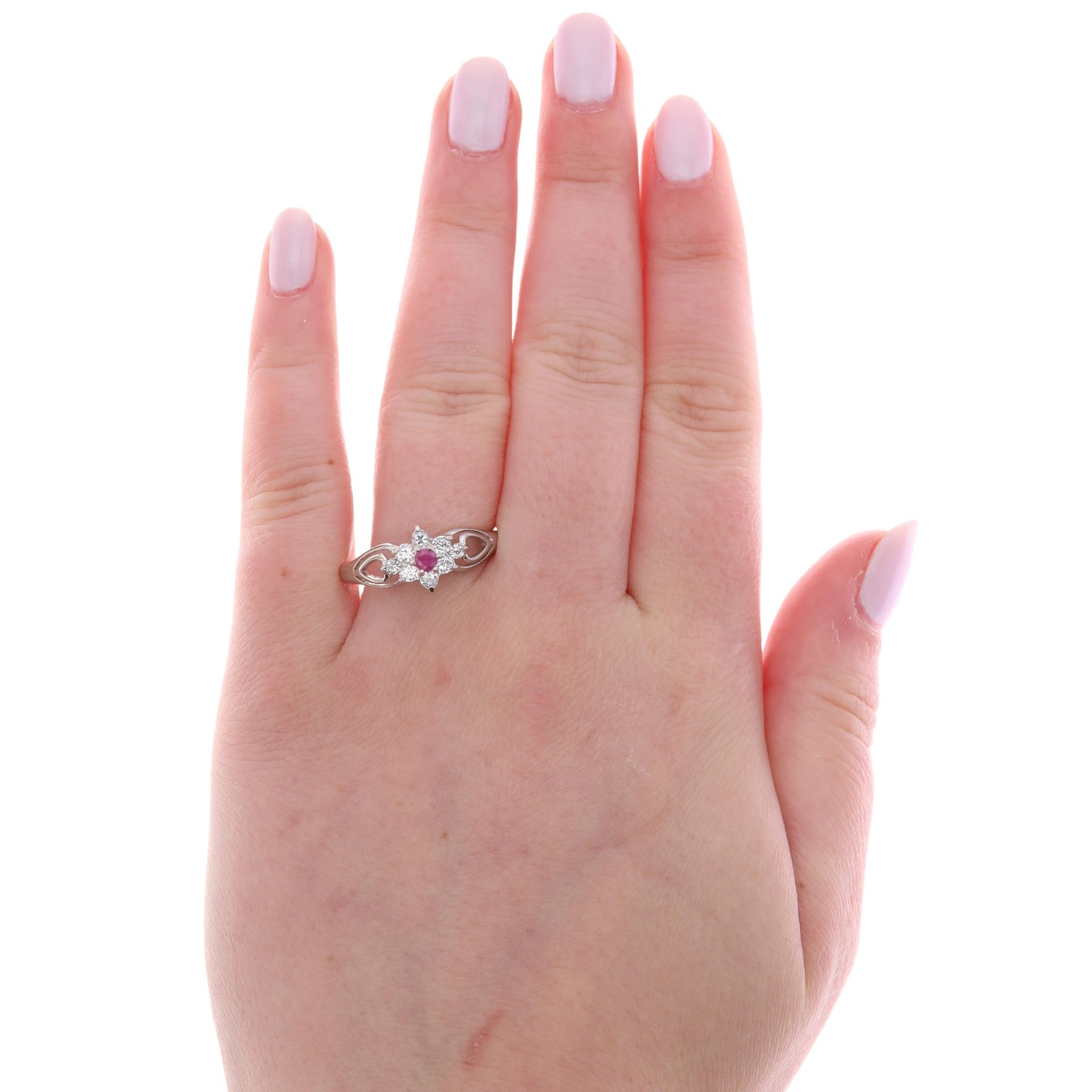 Sterling Silver Round Ruby & Cubic Zirconia Halo … - image 5