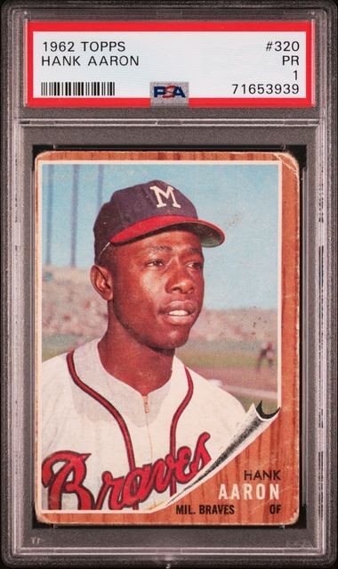 PSA 1 PR HANK AARON HOF 1962 TOPPS #320 GRADED VINTAGE w/SOLID EYE APPEAL *TPHLC