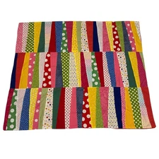 Funky Colorful Polka Dot Strip Quilt Lap Blanket Elderly Toddler 33x39" Handmade