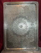ANTIQUE SILVER MIDDLE EASTERN TRAY HAND MADE TESTED FOR SILVER PURITY 765 GRAMS