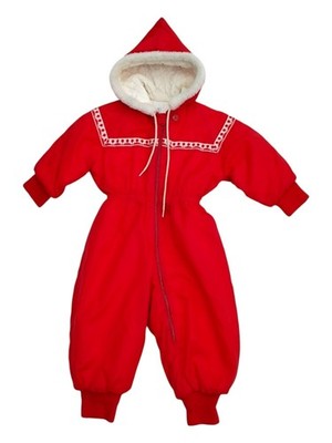 Vintage 60s/70s Sears Snowsuit Size 18 Months Baby Toddler Red Zip Up Quilted