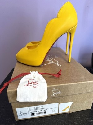 Christian Louboutin Hot Chick Alta 120 Yellow Peep Pumps Heels