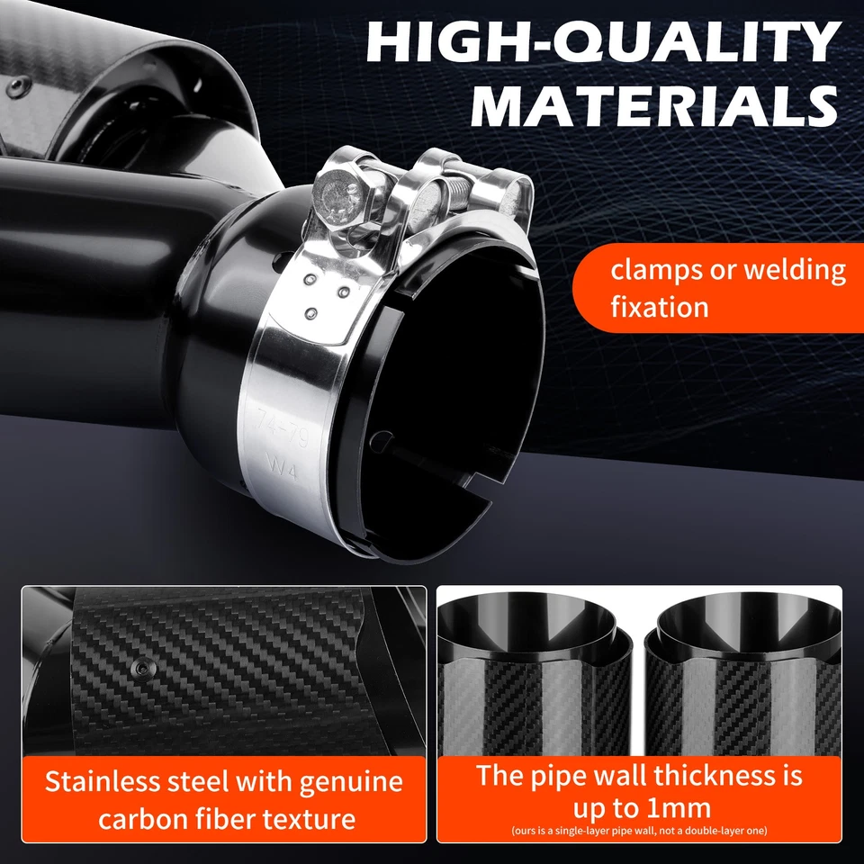 Pair Carbon Fiber Dual Exhaust Tip Pipe 2.5" inlet For Hyundai Genesis 3.8L 5.0L - Bild 3 von 4