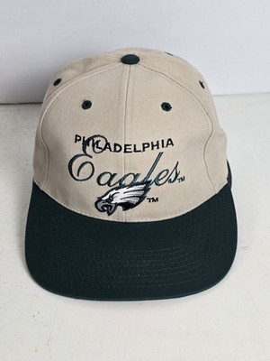 Vtg Philadelphia Eagles Strapback Hat Tan Black Drew Pearson Script NFL 90s New
