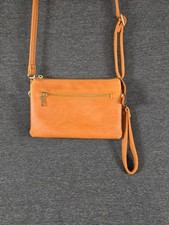 Unbranded Women's Faux Leather Brown Wristlet Clutch Crossbody Triple Zippered