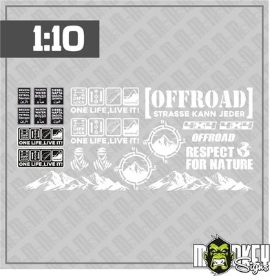 MONKEY SIGNS 21 teil. RC Crawler Offroad & Drifter Aufkleber Set 1:10 Sticker Modellbau weiß
